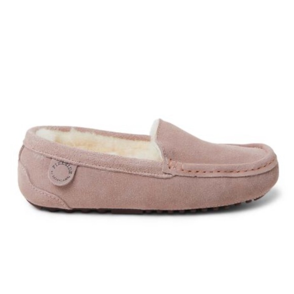 Fireside by Dearfoams Mel Genuine Shearling Moccasin in Dusty Pink - Picture 3 of 16